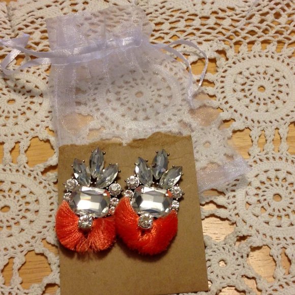 Plunder Earrings - Women's Jewelry Plunder  rhinestone earrings, orange fringe - Picture 1 of 5